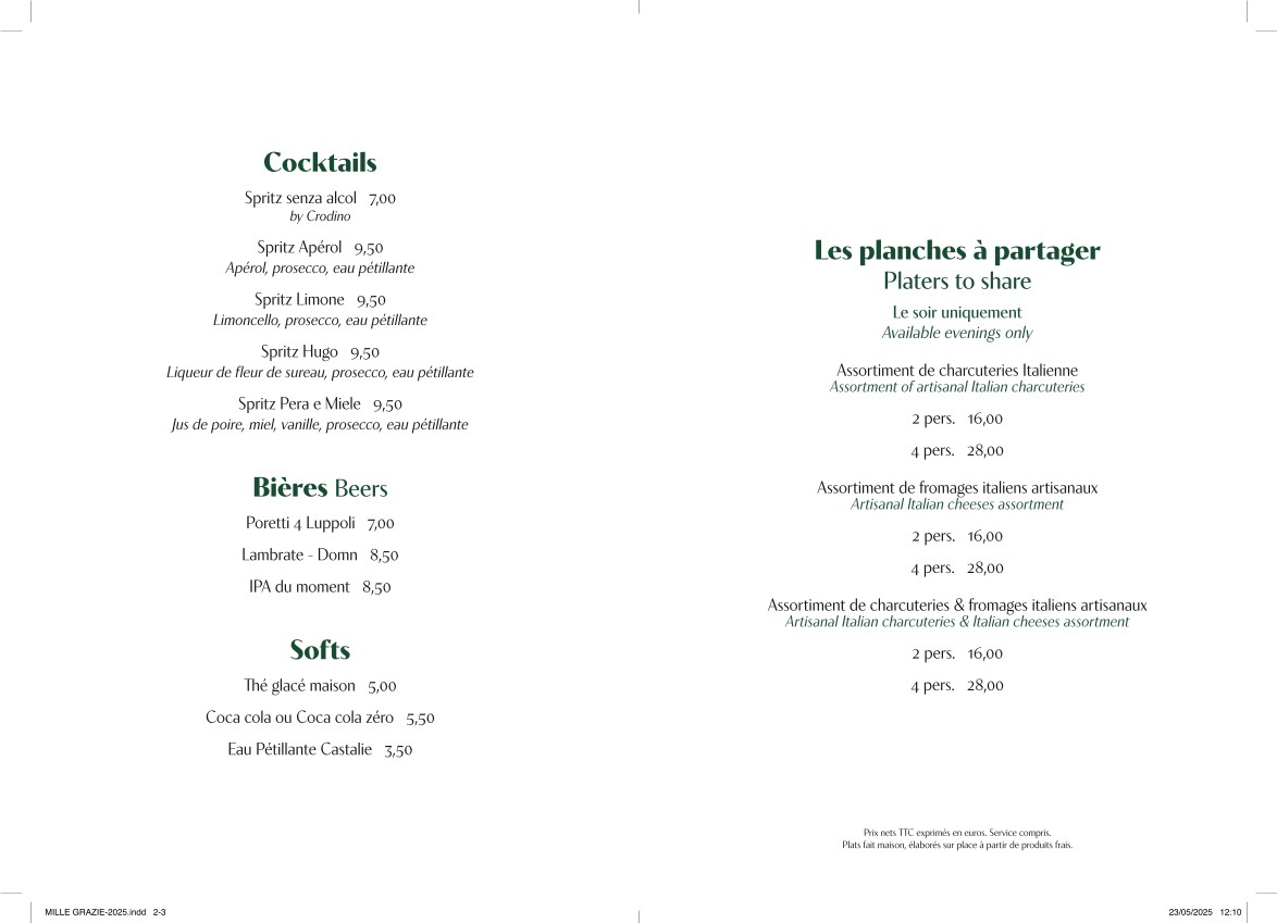 Mille Grazie menu 1