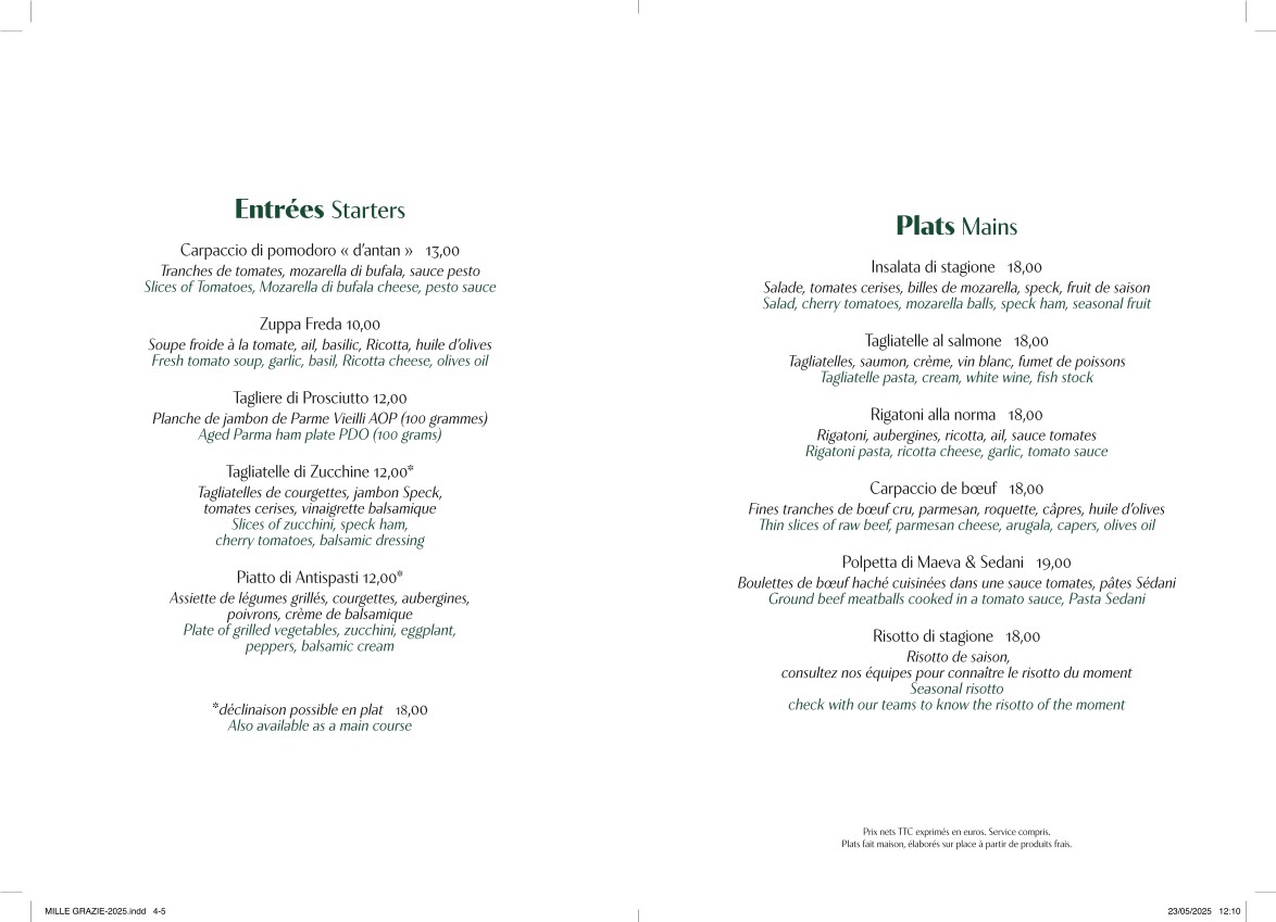 Mille Grazie menu 2