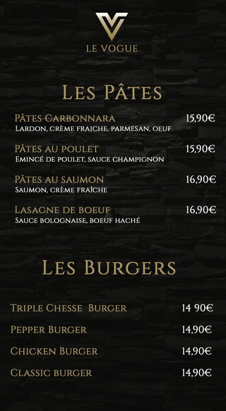 Le vogue menu 3