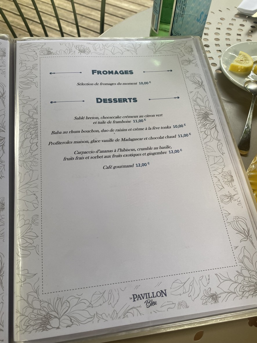 Le Pavillon Bleu menu 2