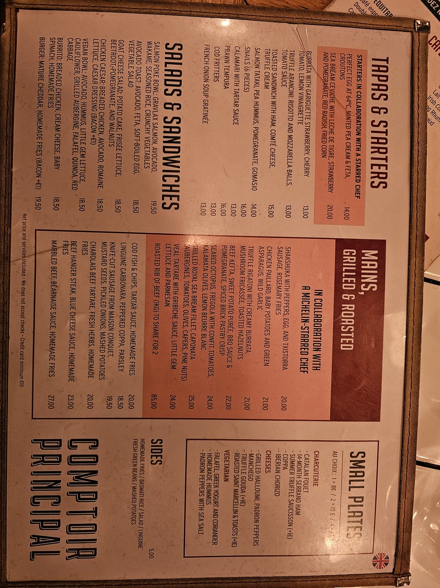 Comptoir Principal menu 1