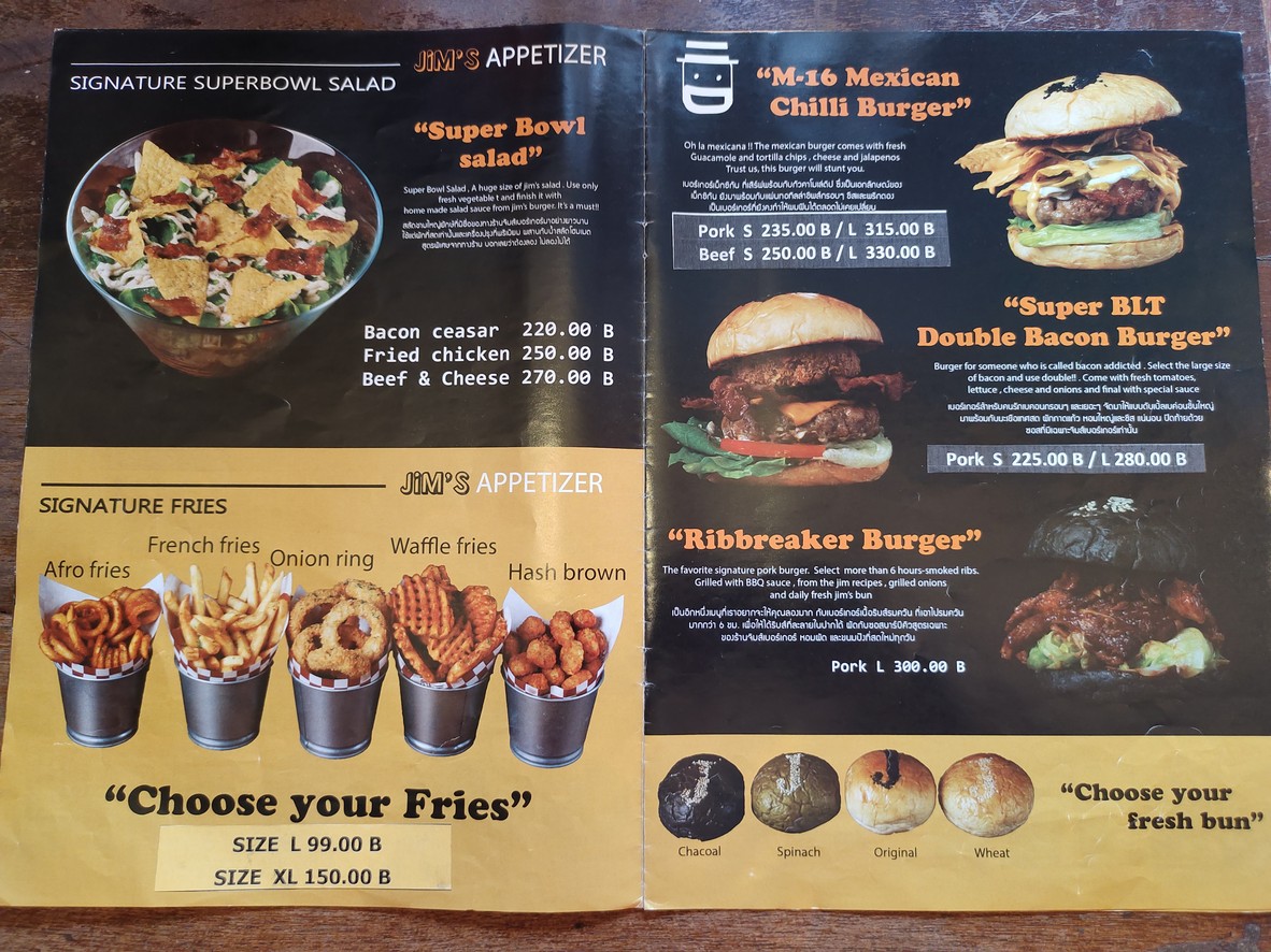Jim's Burger menu 2