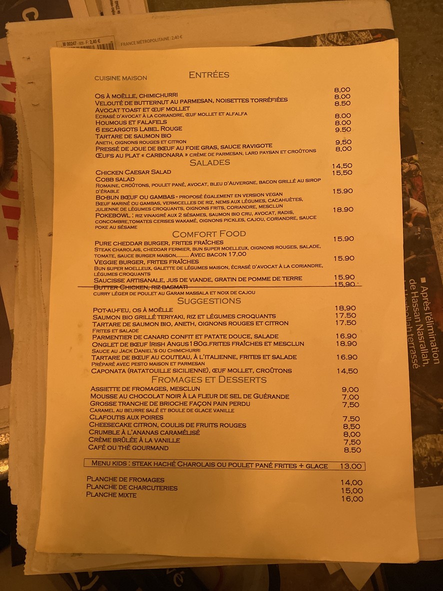 Le Pure Café menu 1