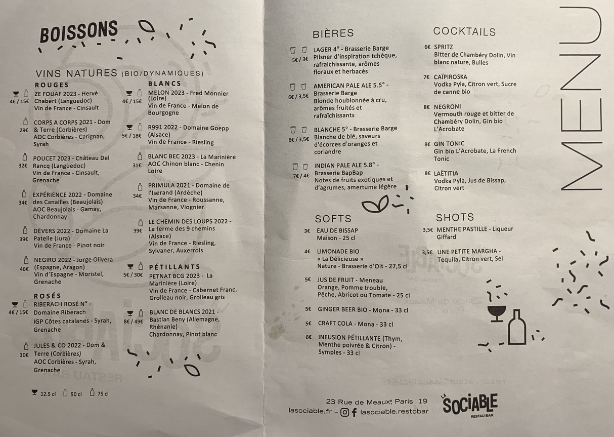 La Sociable menu 2