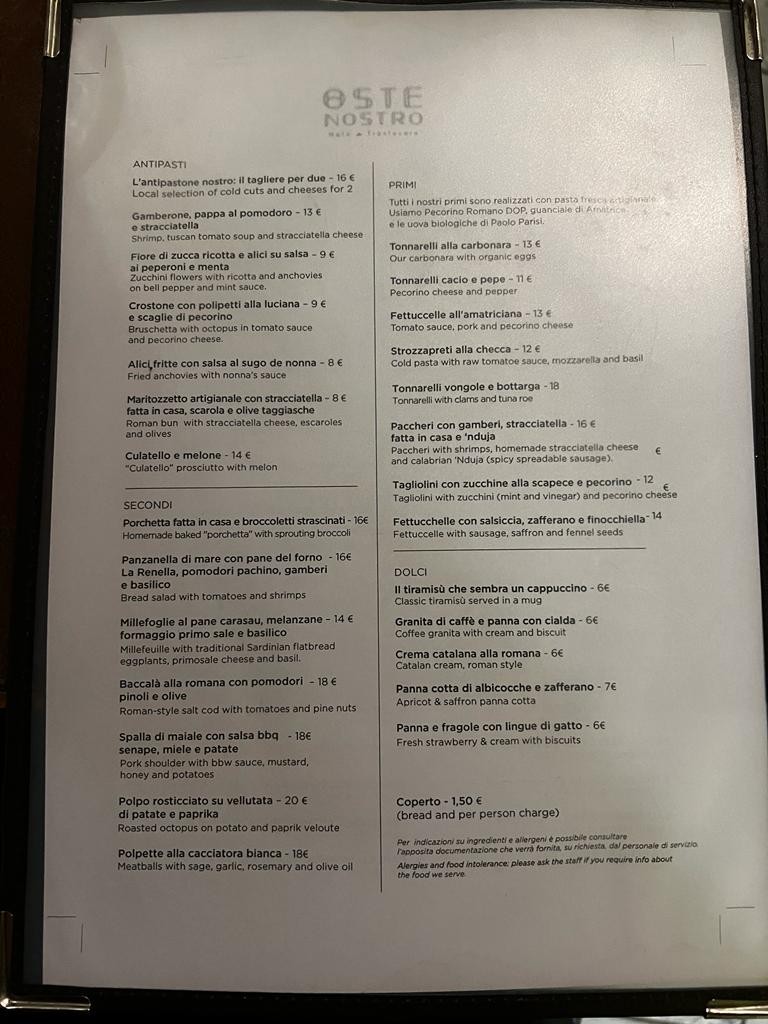 Oste nostro menu 1