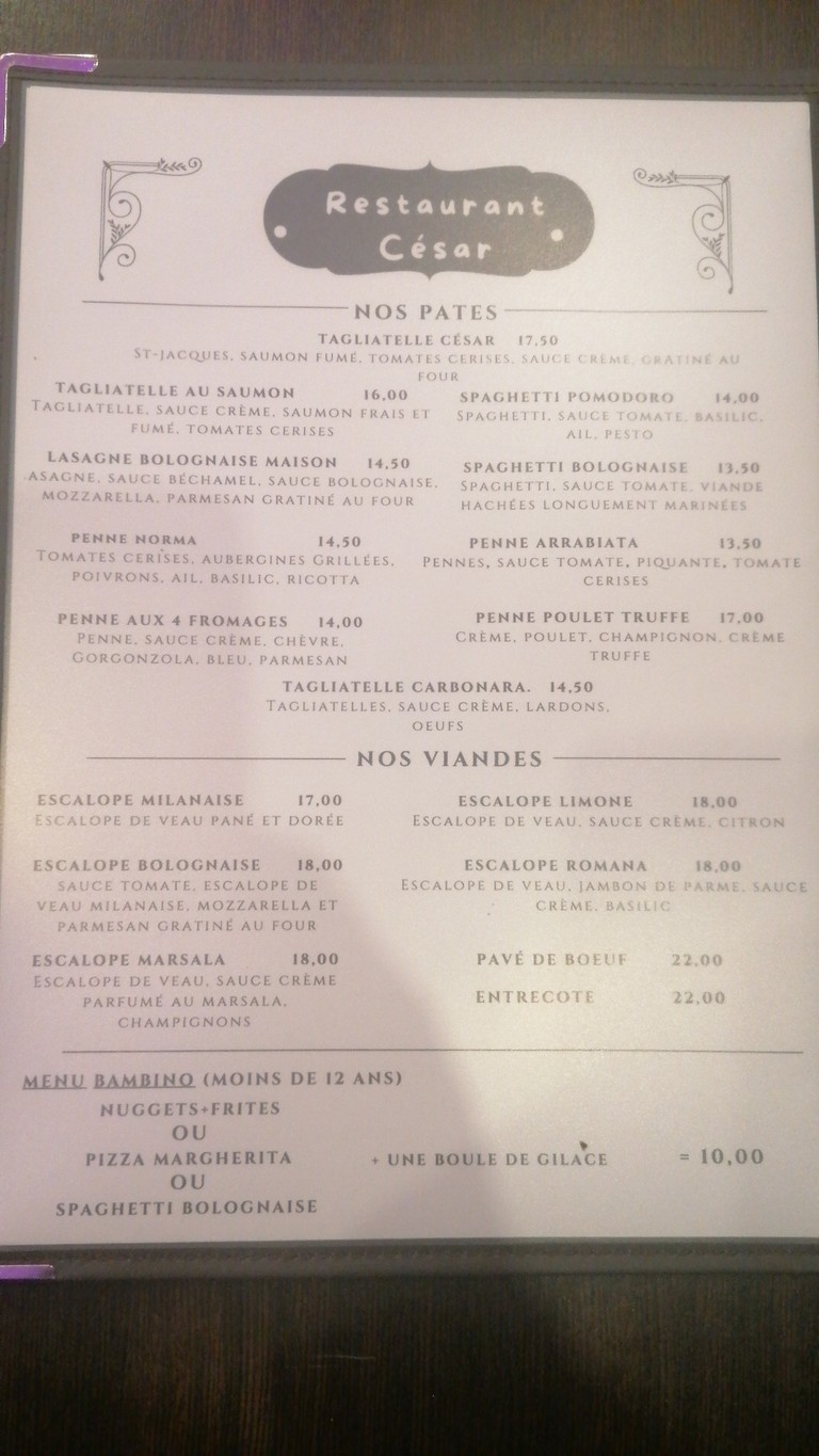 Restaurant César menu 3