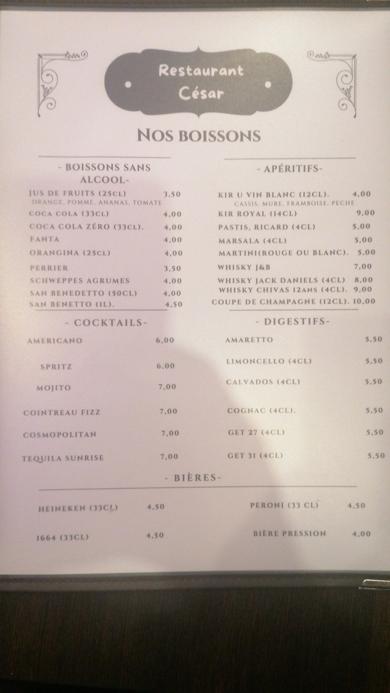 Restaurant César menu 4