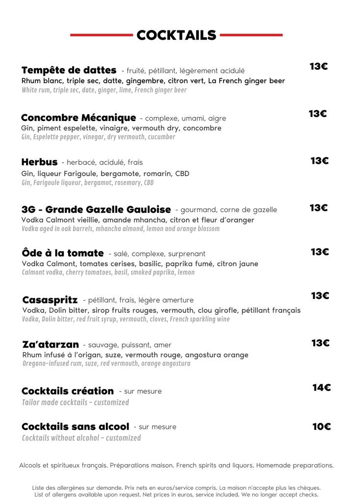 LE DIMA Bar à cocktails menu 2
