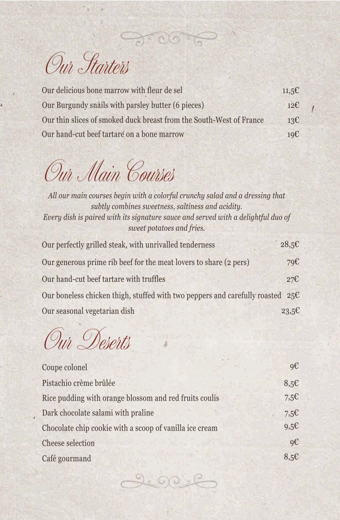La Côte ou la Cuisse menu 1
