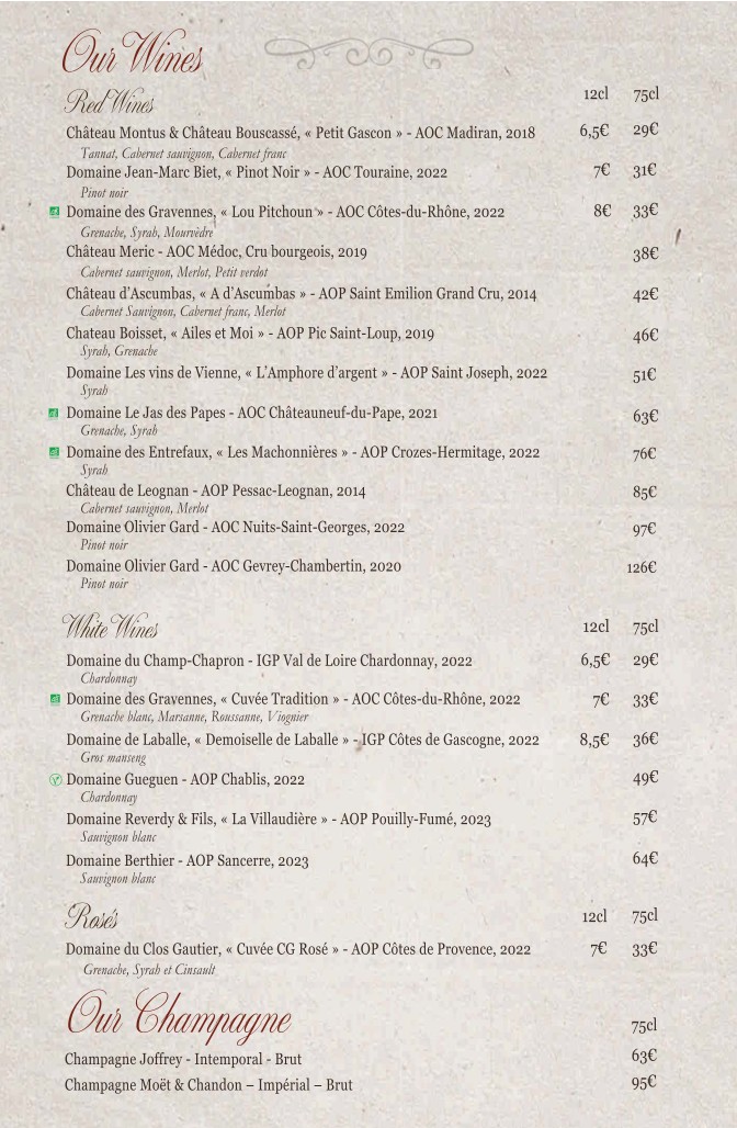 La Côte ou la Cuisse menu 2