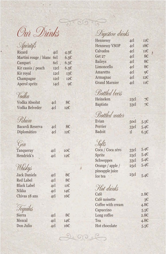 La Côte ou la Cuisse menu 3