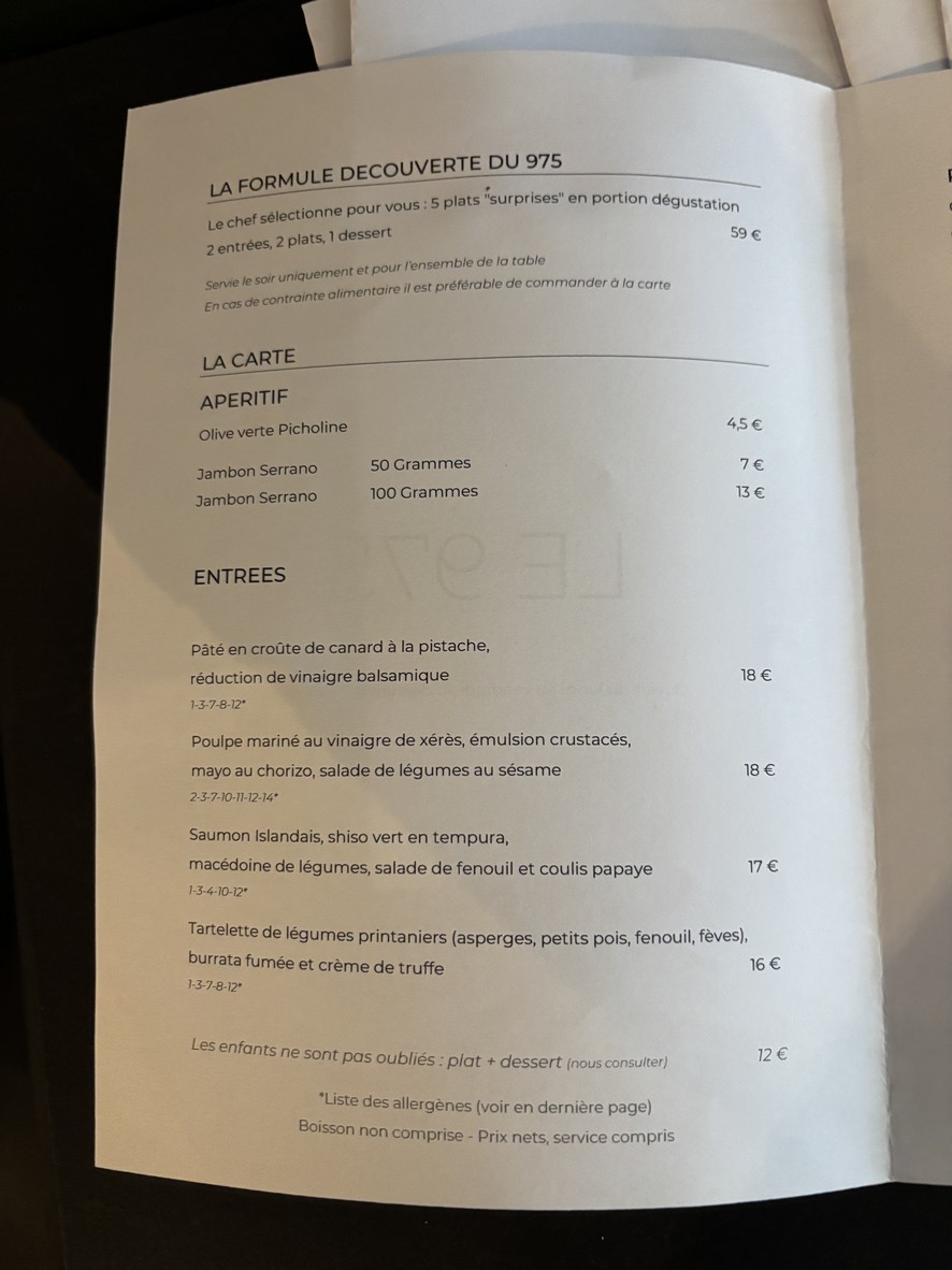 Le 975 menu 1