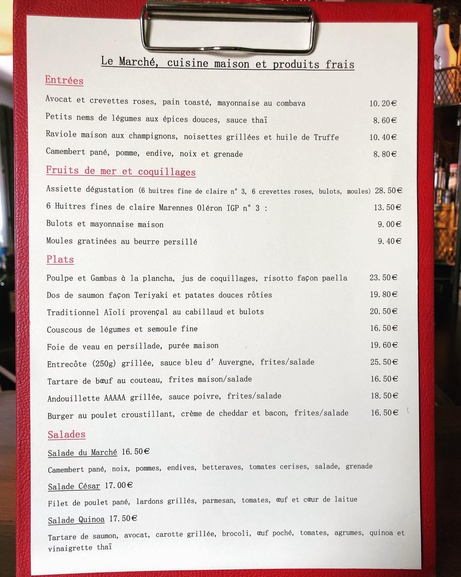 Le Marché café restaurant menu 2