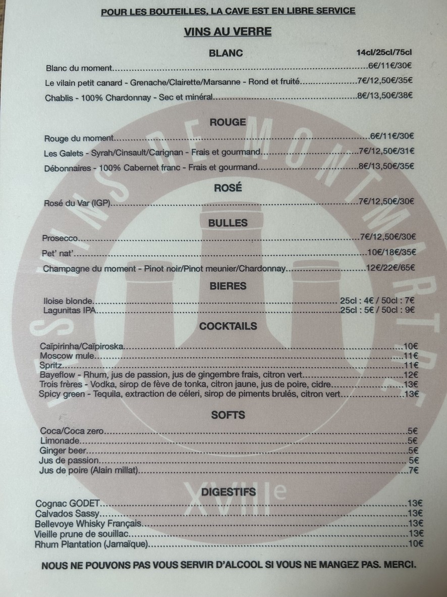 Les Vins de Montmartre menu 2