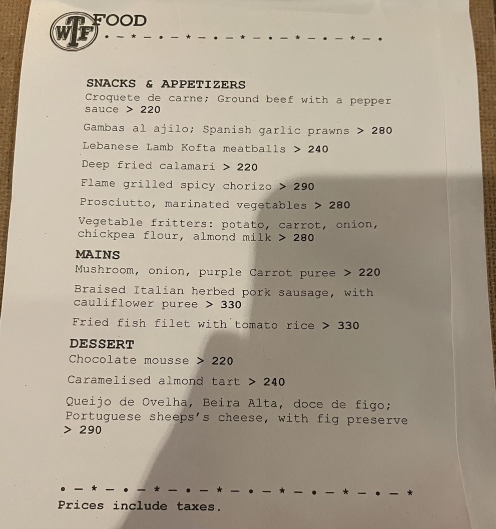 WTF Gallery and Café menu 1