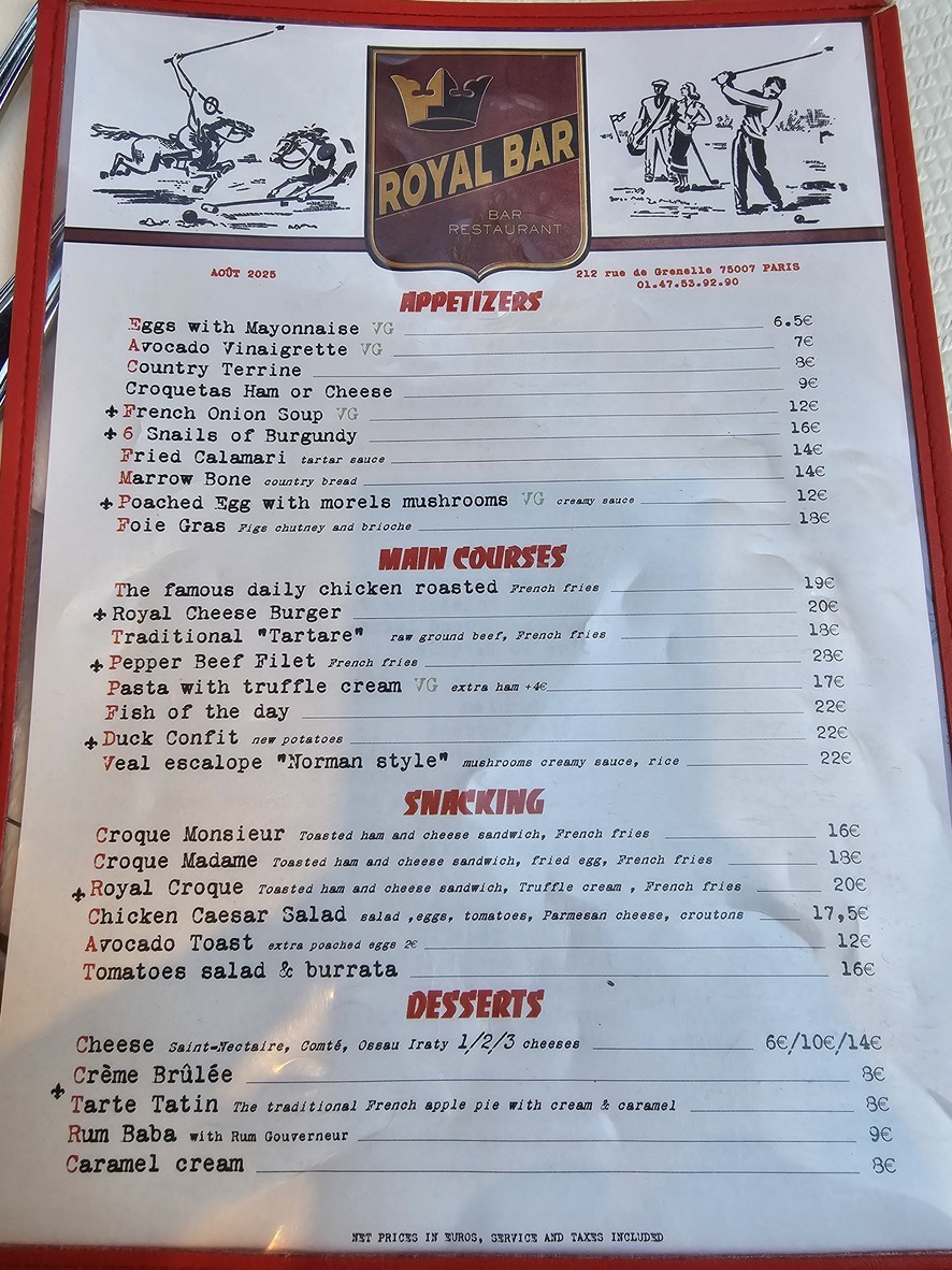 Le Royal menu 1