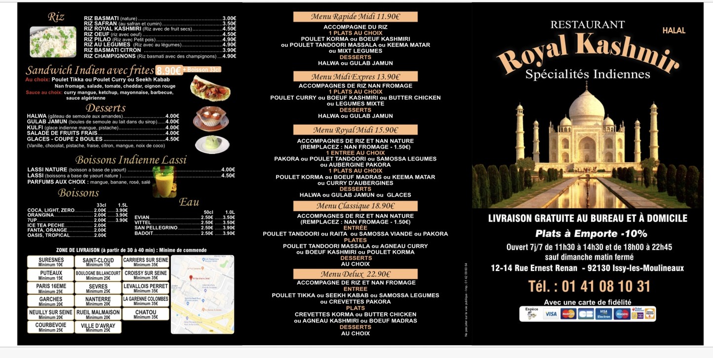 Royal Kashmir -Resto Indien menu 1