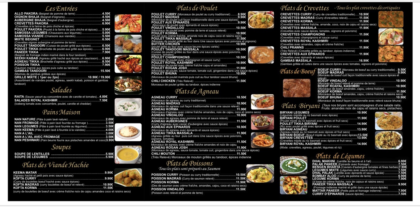 Royal Kashmir -Resto Indien menu 2