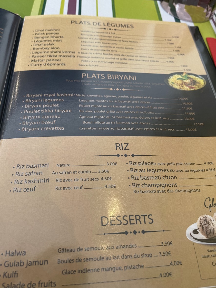 Royal Kashmir -Resto Indien menu 3