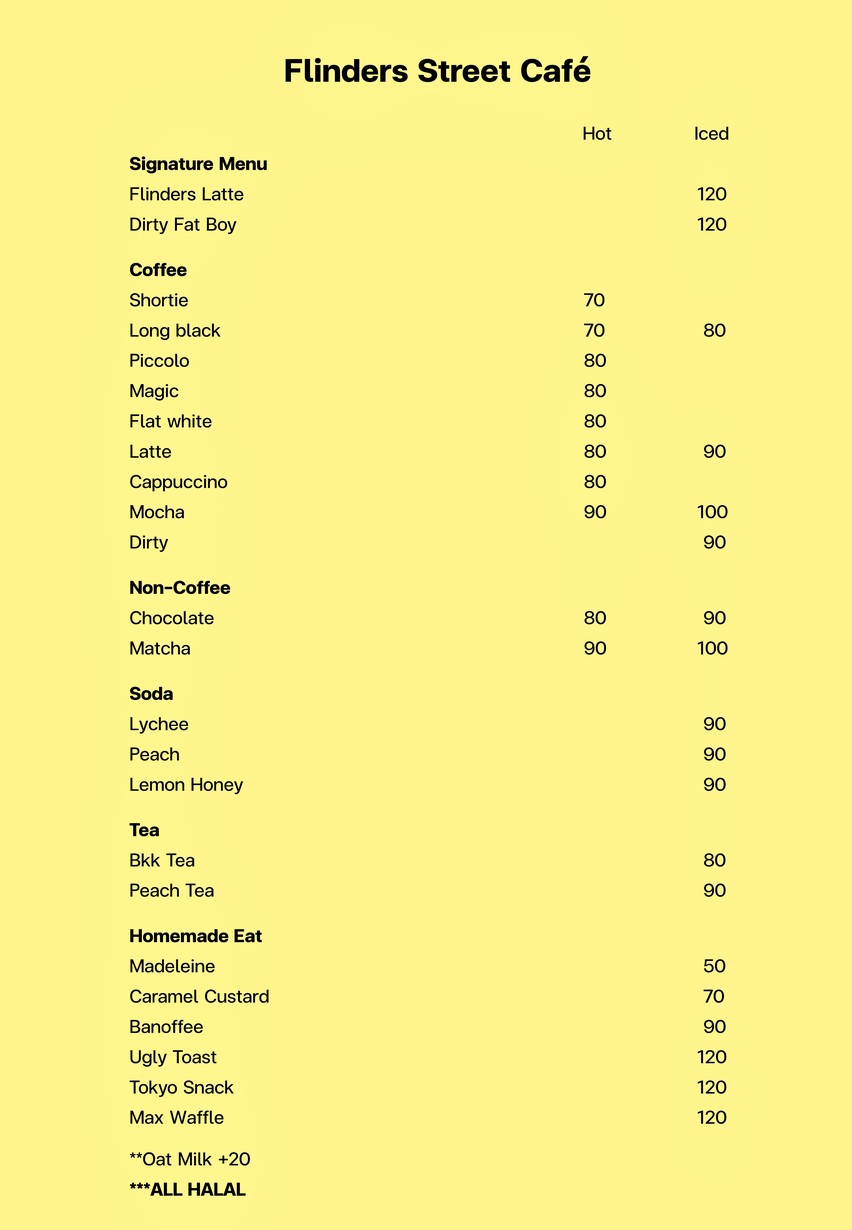 Flinders Street Cafe : 专营咖啡和胖猫 menu 1