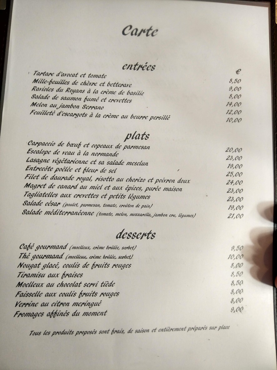 La Table de Lucie menu 1
