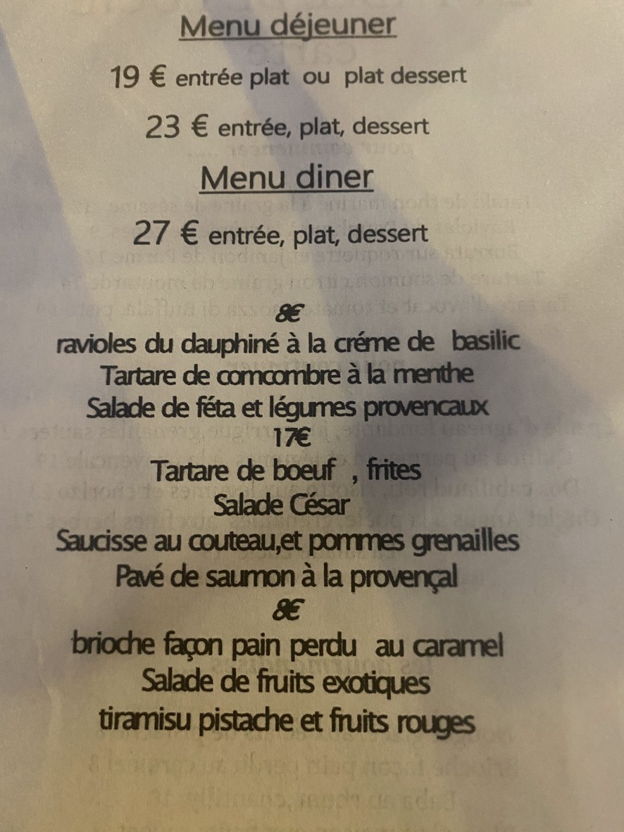 La Table de Lucie menu 2