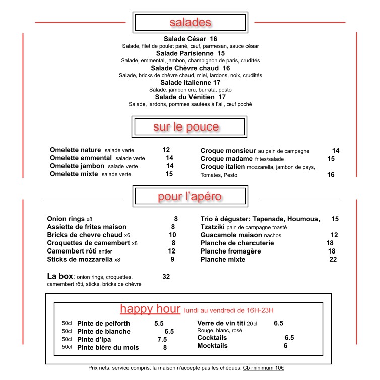 Le Vénitien menu 2
