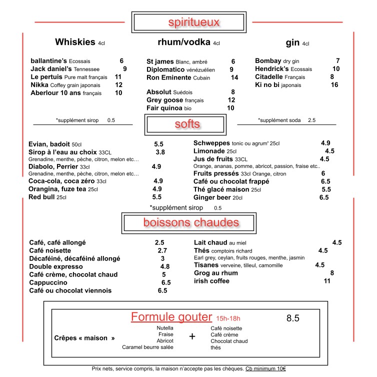 Le Vénitien menu 4