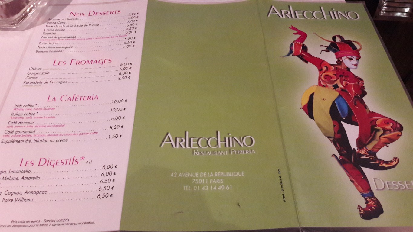 Arlecchino (Avenue de la République) menu 2