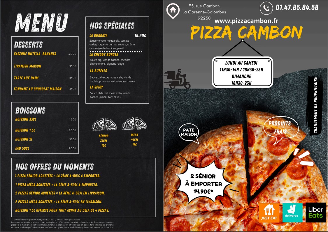 Pizza Cambon menu 1
