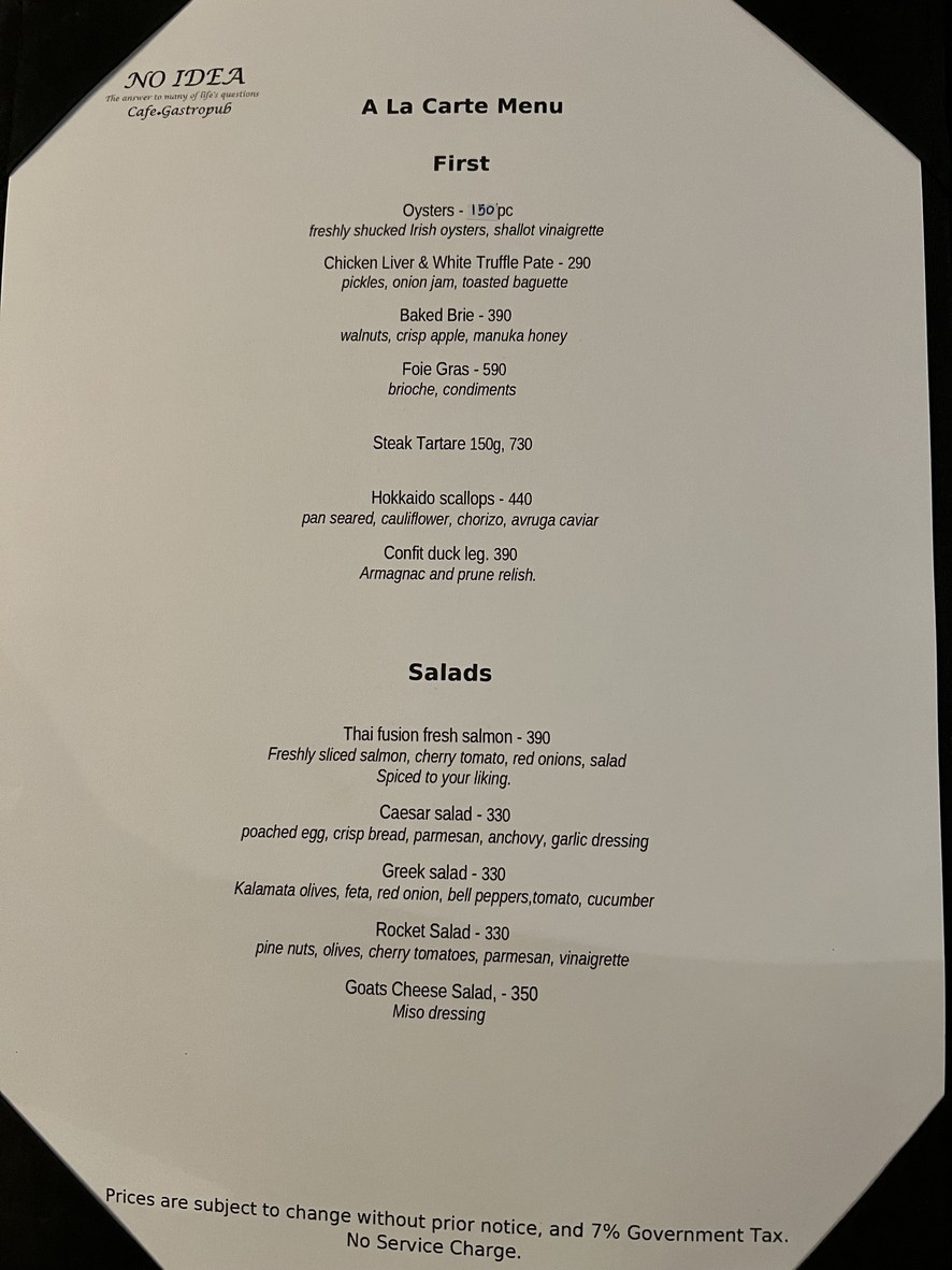 No Idea Cafe & Gastropub menu 1