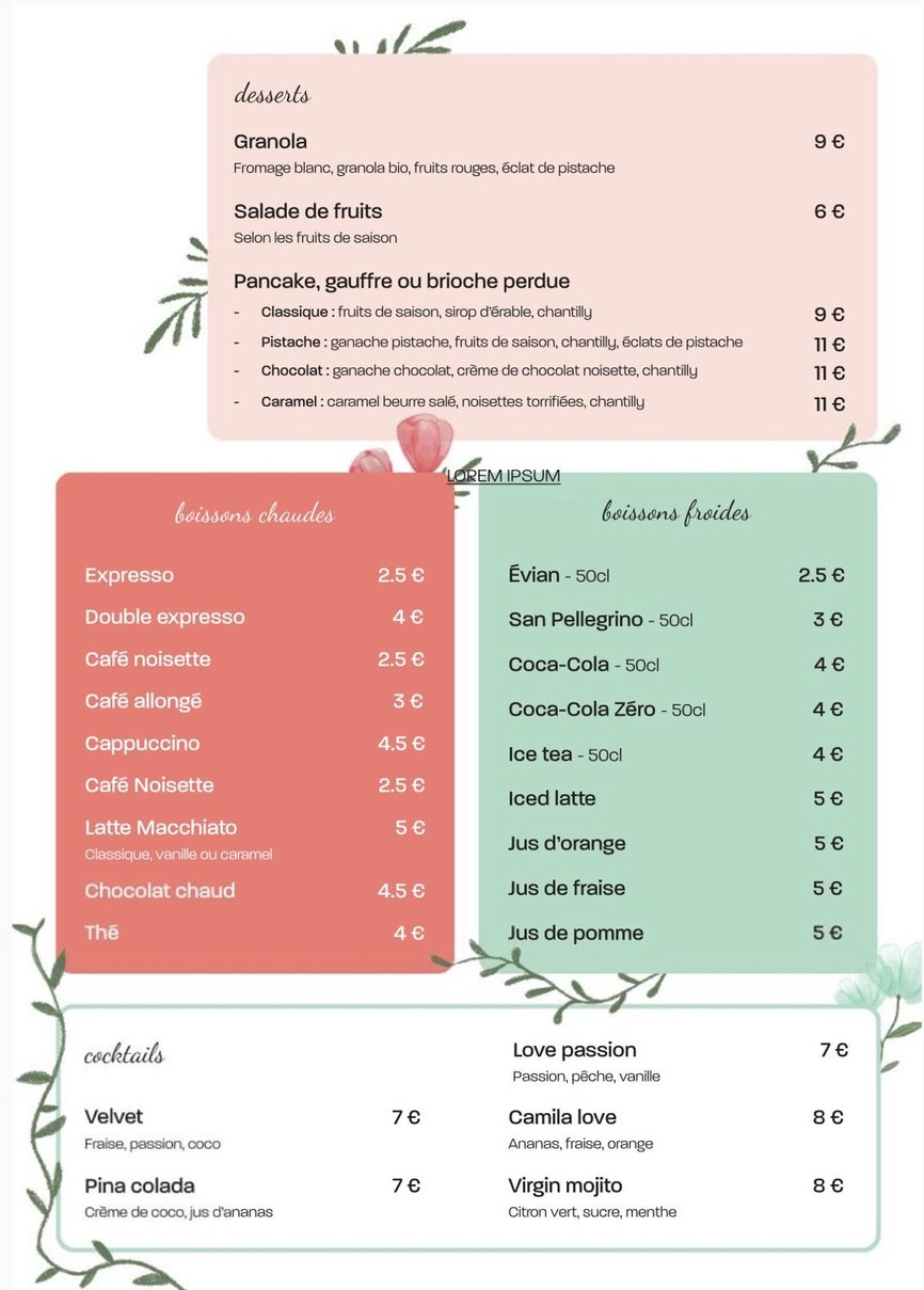 Restaurant Courbevoie | Brunch Camila Café menu 2