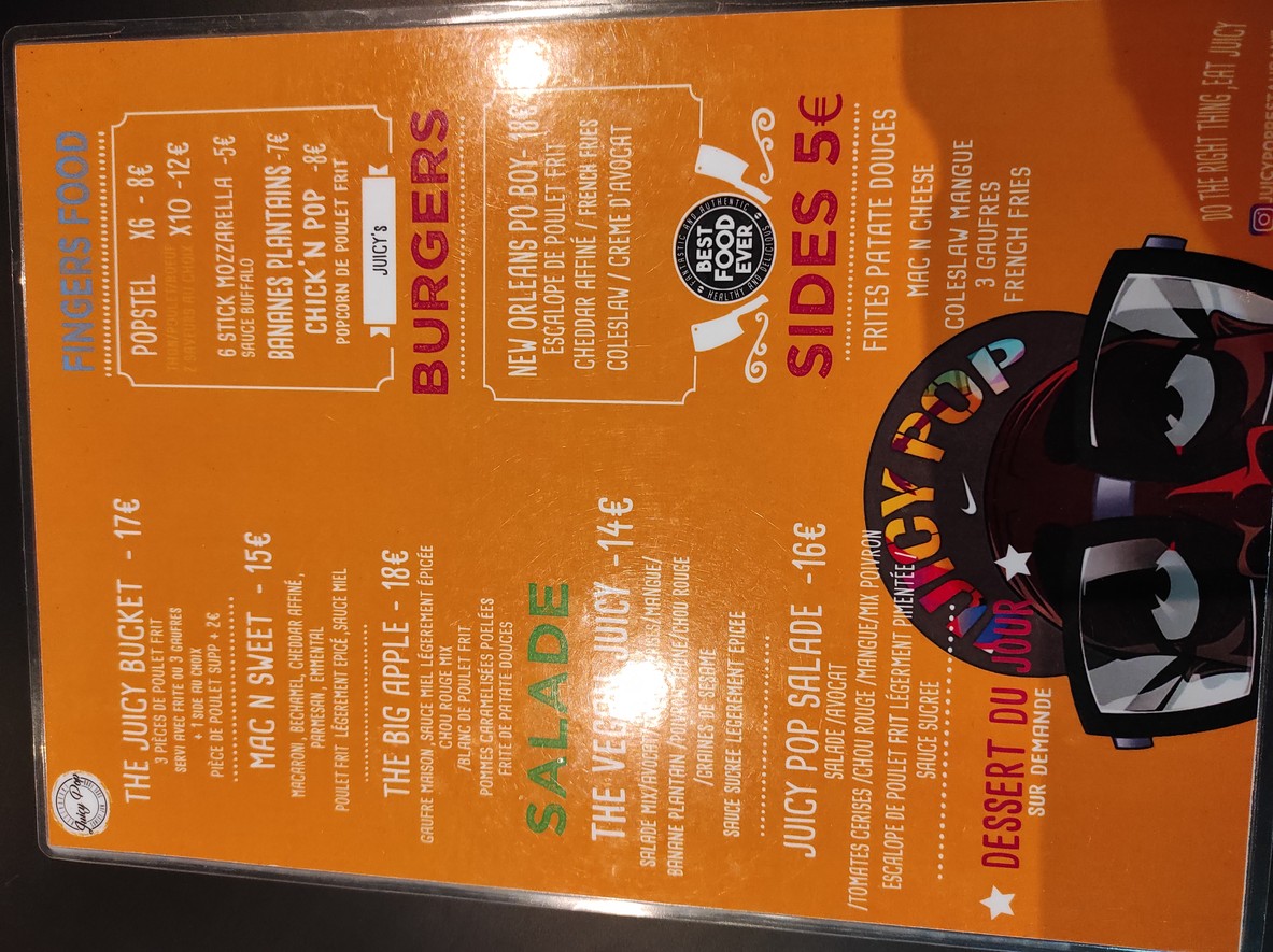 Juicy pop restaurant Soul food & Comedy jam menu 1