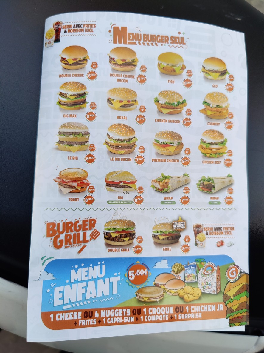 G La Dalle menu 3