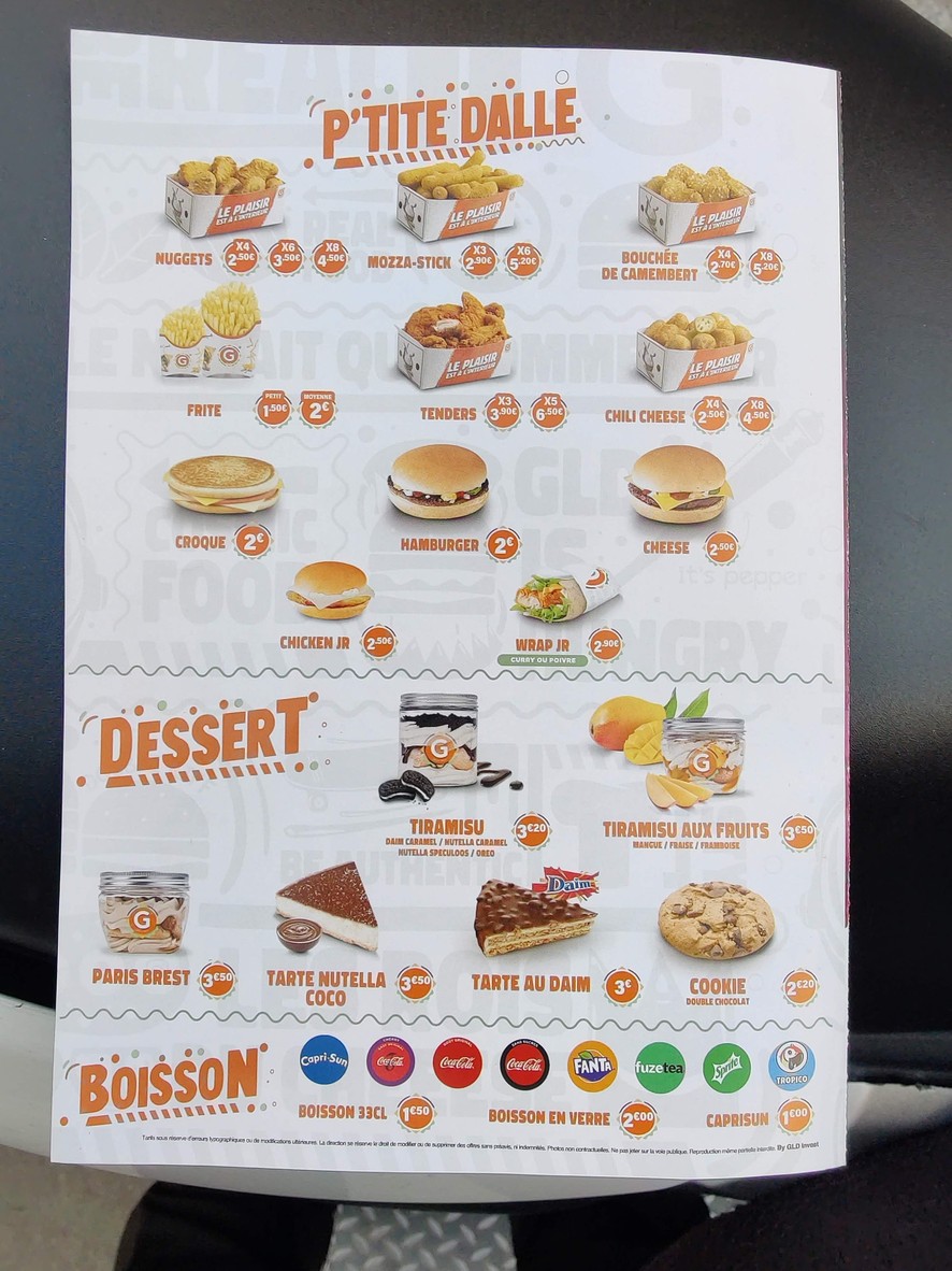 G La Dalle menu 4