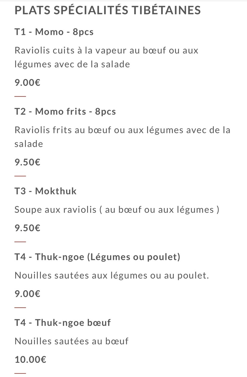 Taste of Tibet menu 2