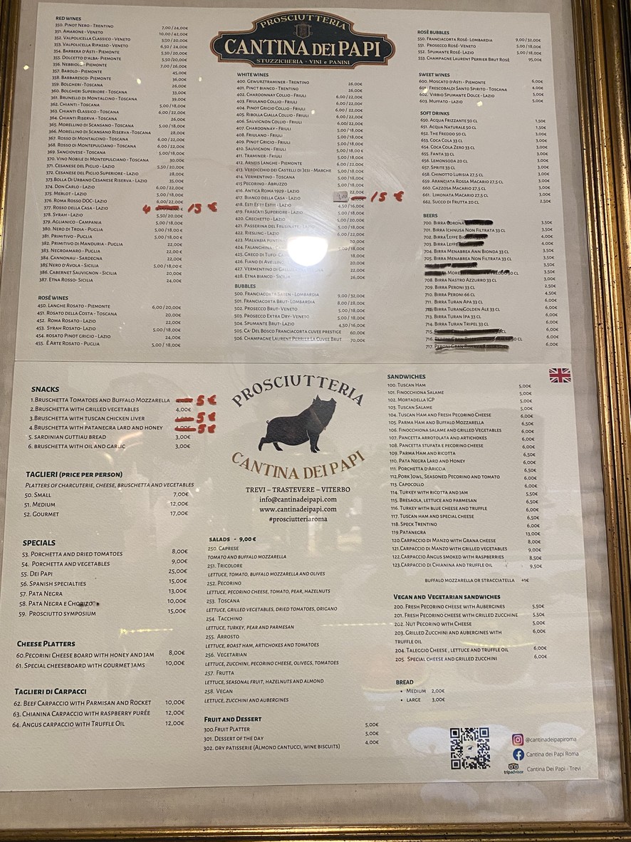 Prosciutteria Cantina dei Papi - Trevi menu 1