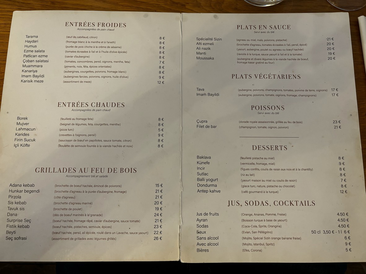 Restaurante Seç - Restaurante Turco en París menu 1