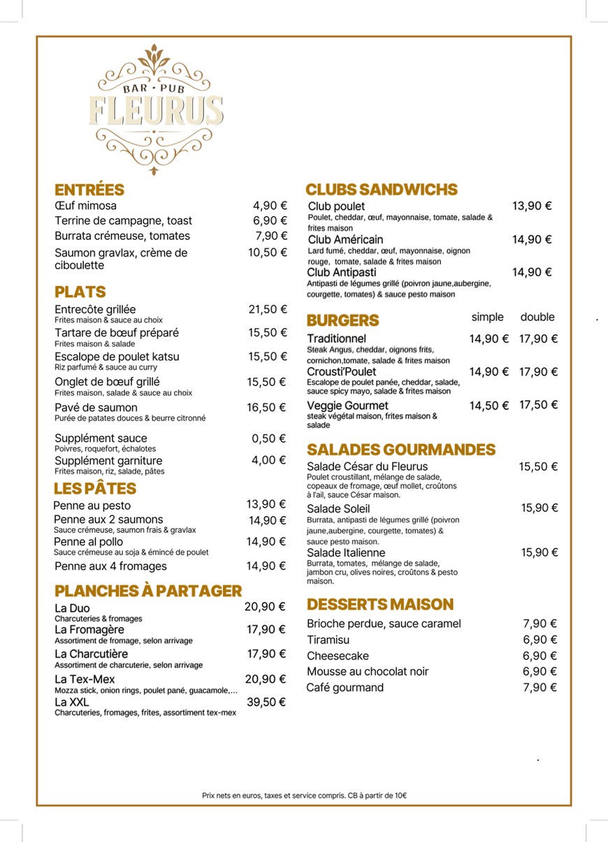 Le Fleurus menu 1