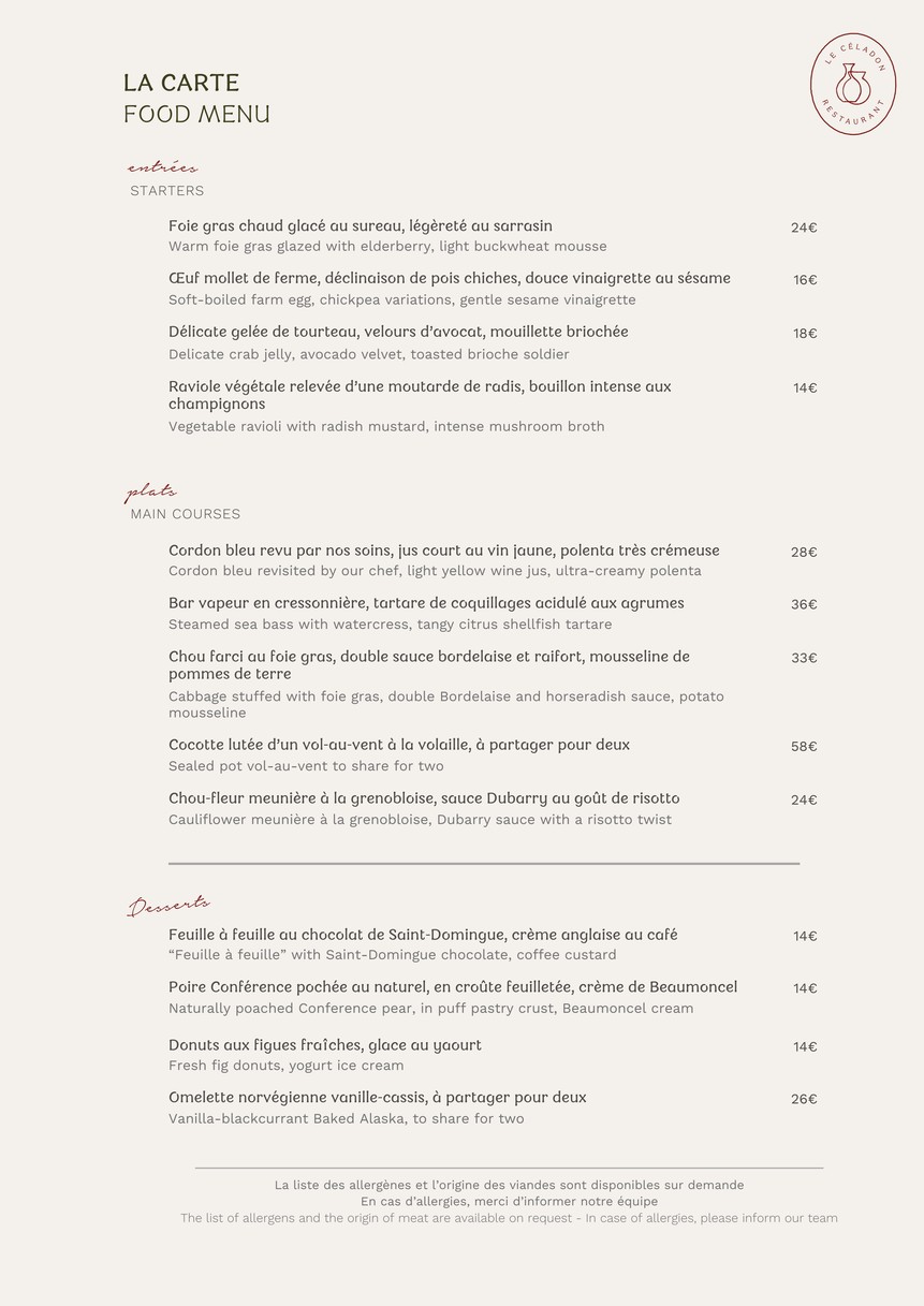 Le Céladon menu 2