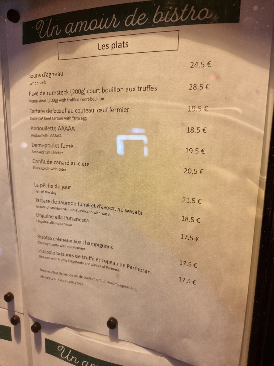 Un Amour de Bistro menu 3
