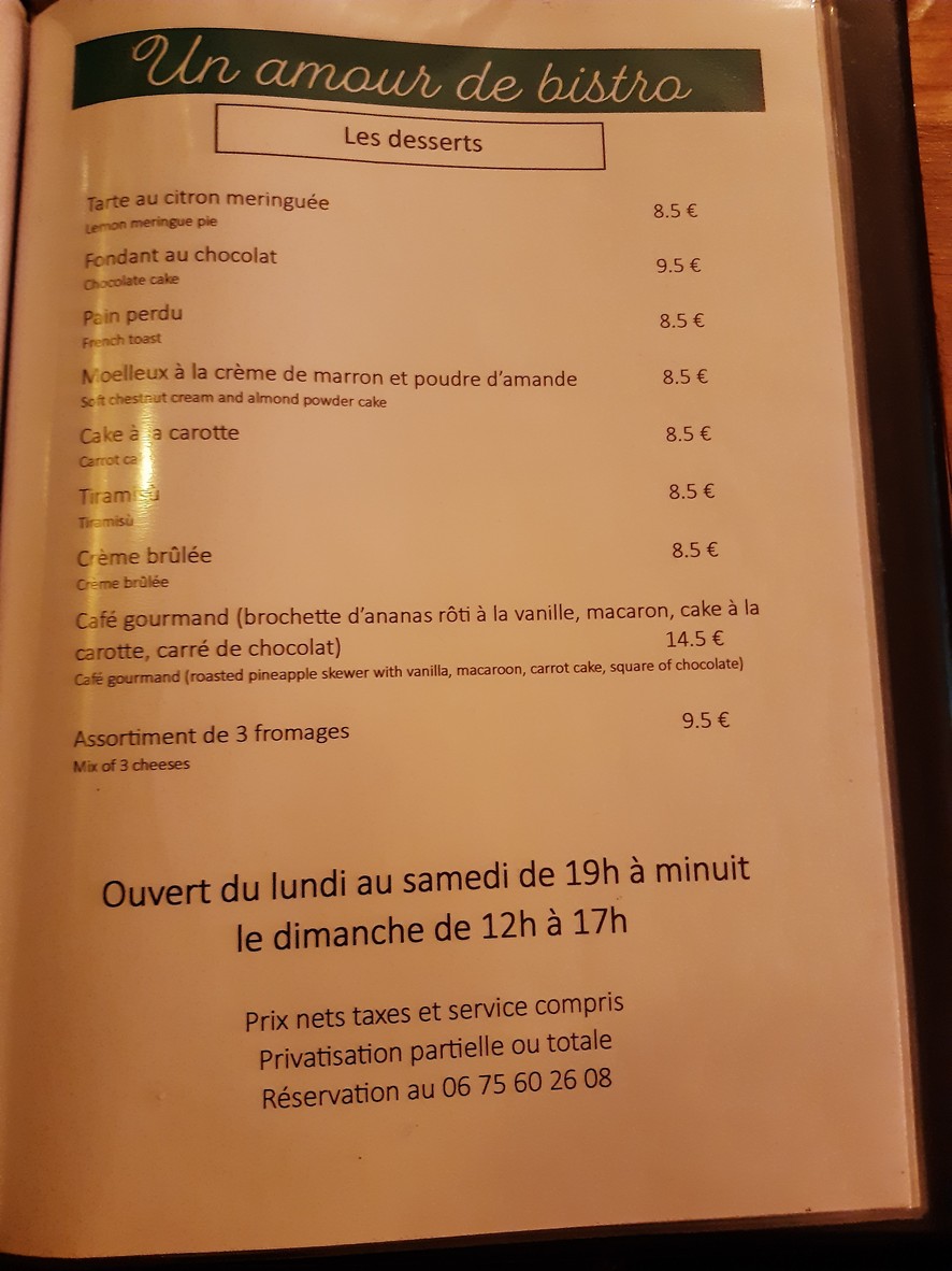 Un Amour de Bistro menu 4