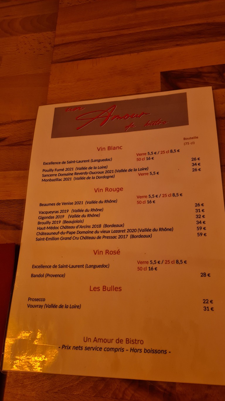 Un Amour de Bistro menu 5