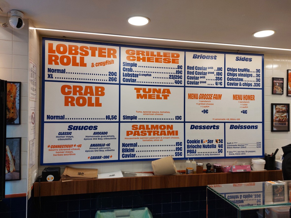 Homer Lobster menu 1
