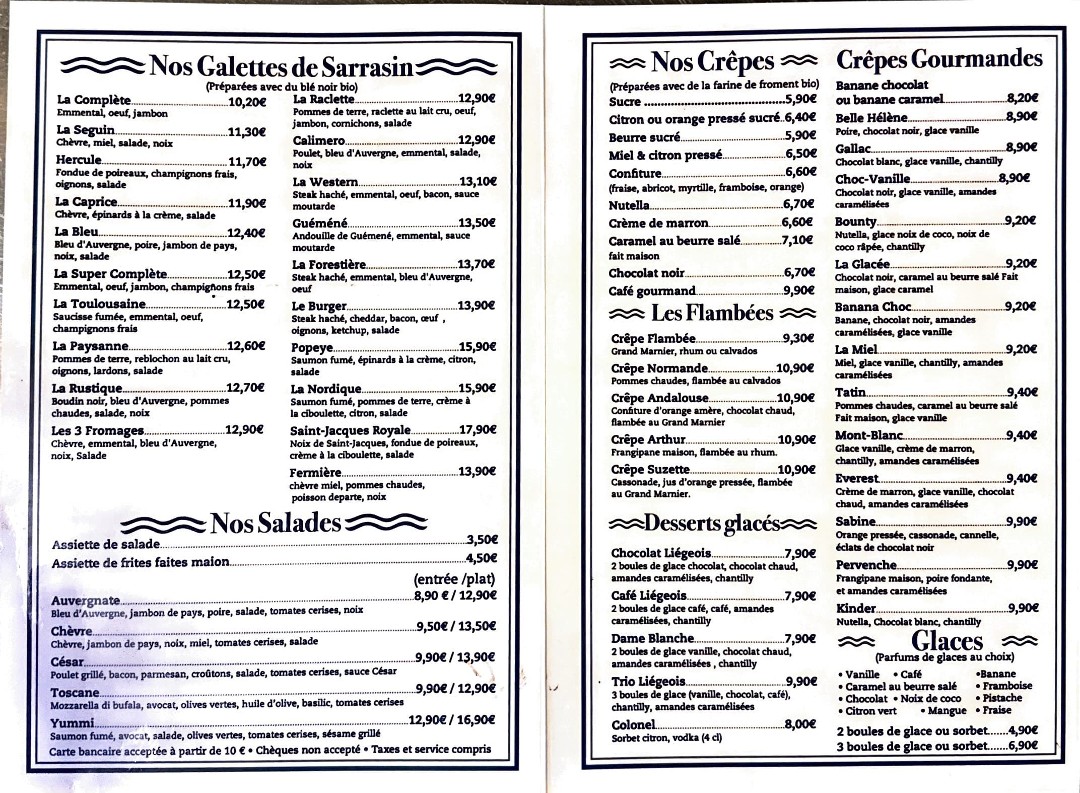 Crêperie du Parc menu 2
