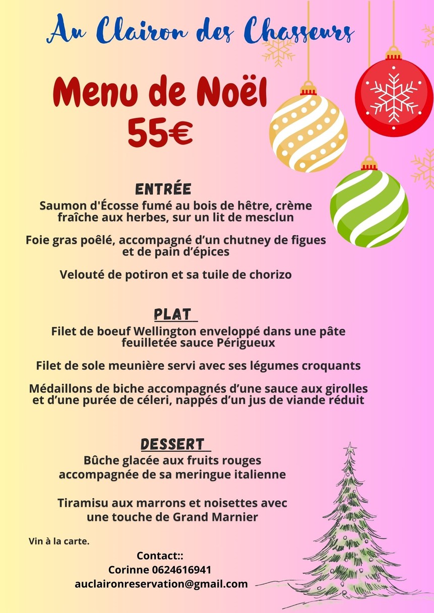 Au Clairon des Chasseurs menu 1
