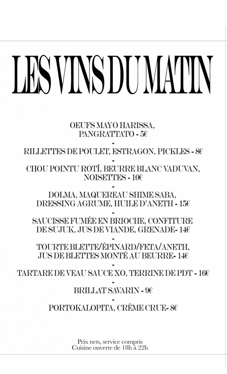Les Vins Du Matin menu 1