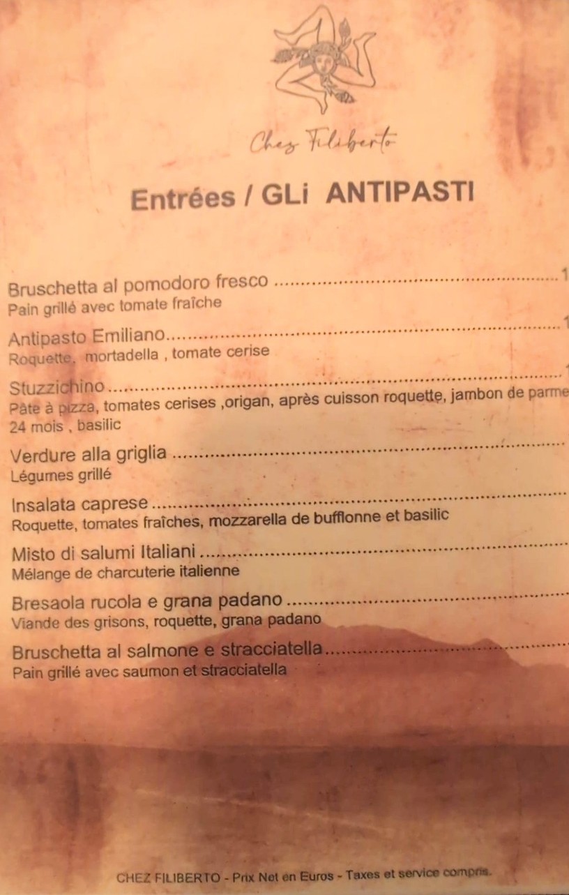 Chez Filiberto menu 1