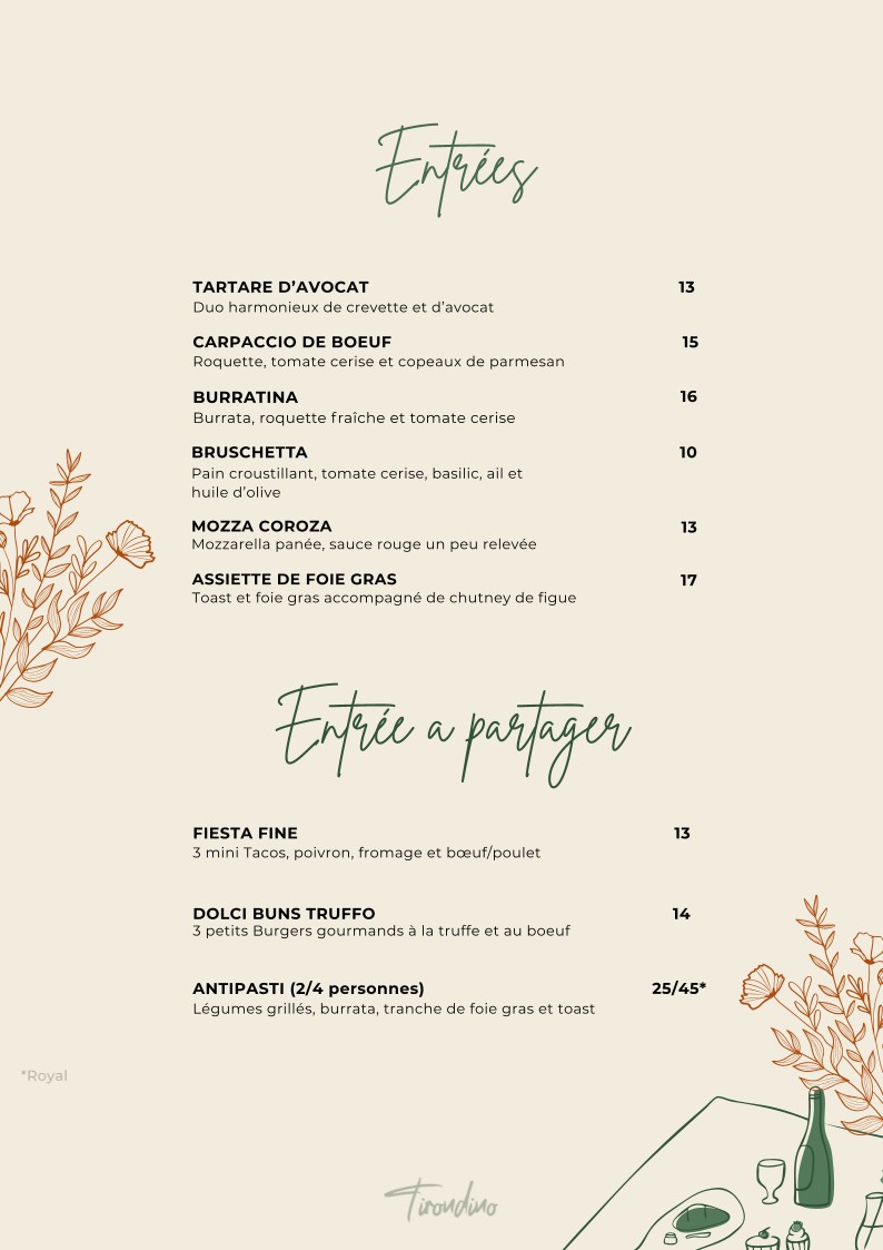 Tirondino menu 1