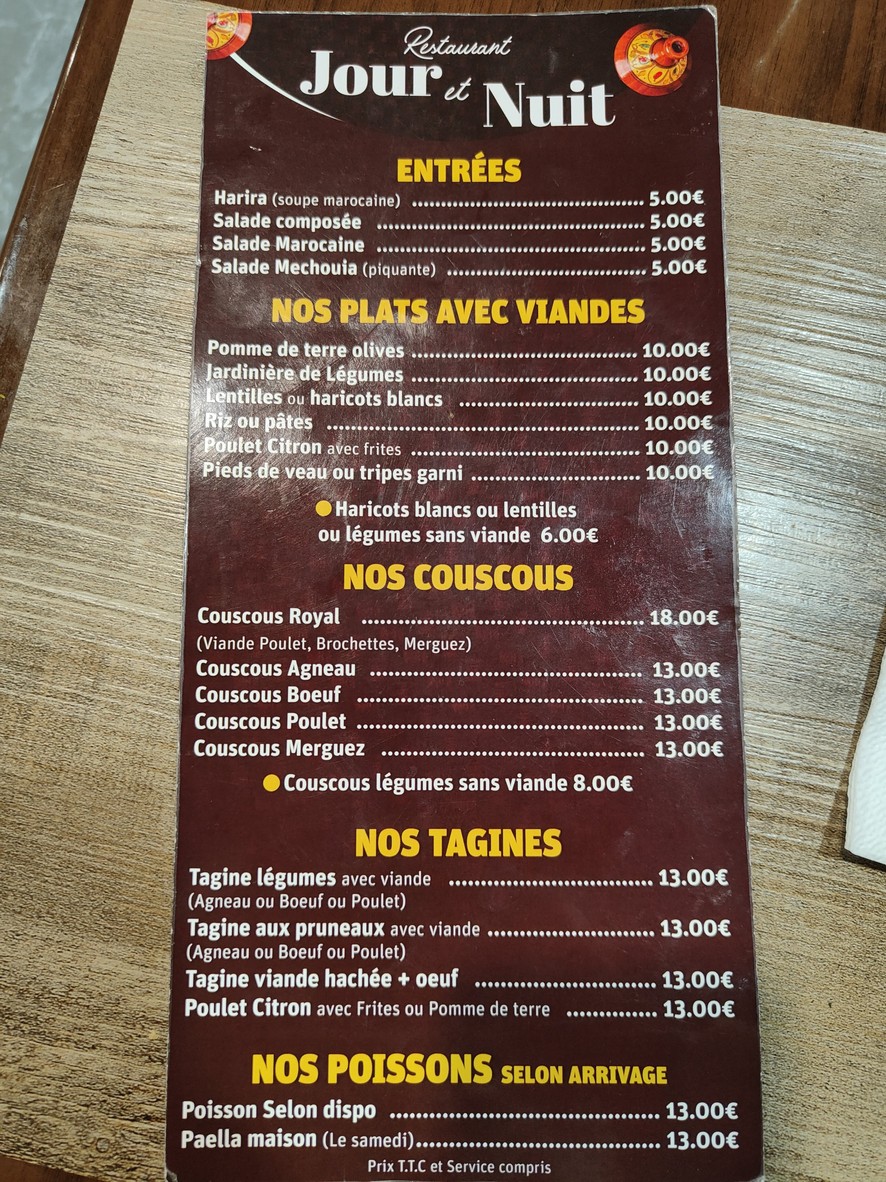 Jour et Nuit menu 1